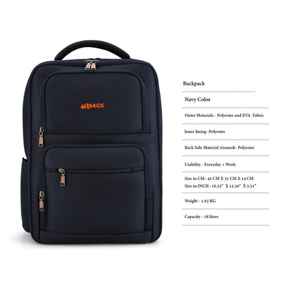 Rise Backpack – Water-Resistant Laptop Bag Black Navy
