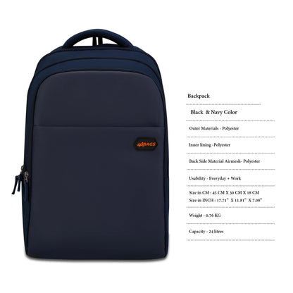 Eco Plus Backpack – Water-Resistant Laptop Bag Navy Blue